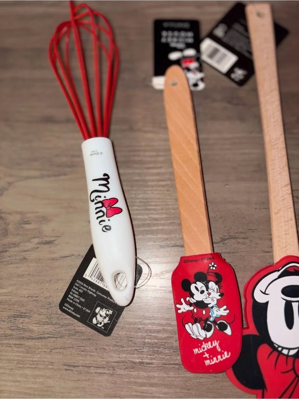 🏝️🎉Disney Minnie Mouse 4-Piece Baking Set NWT Whisk Spatulas Egg Timer